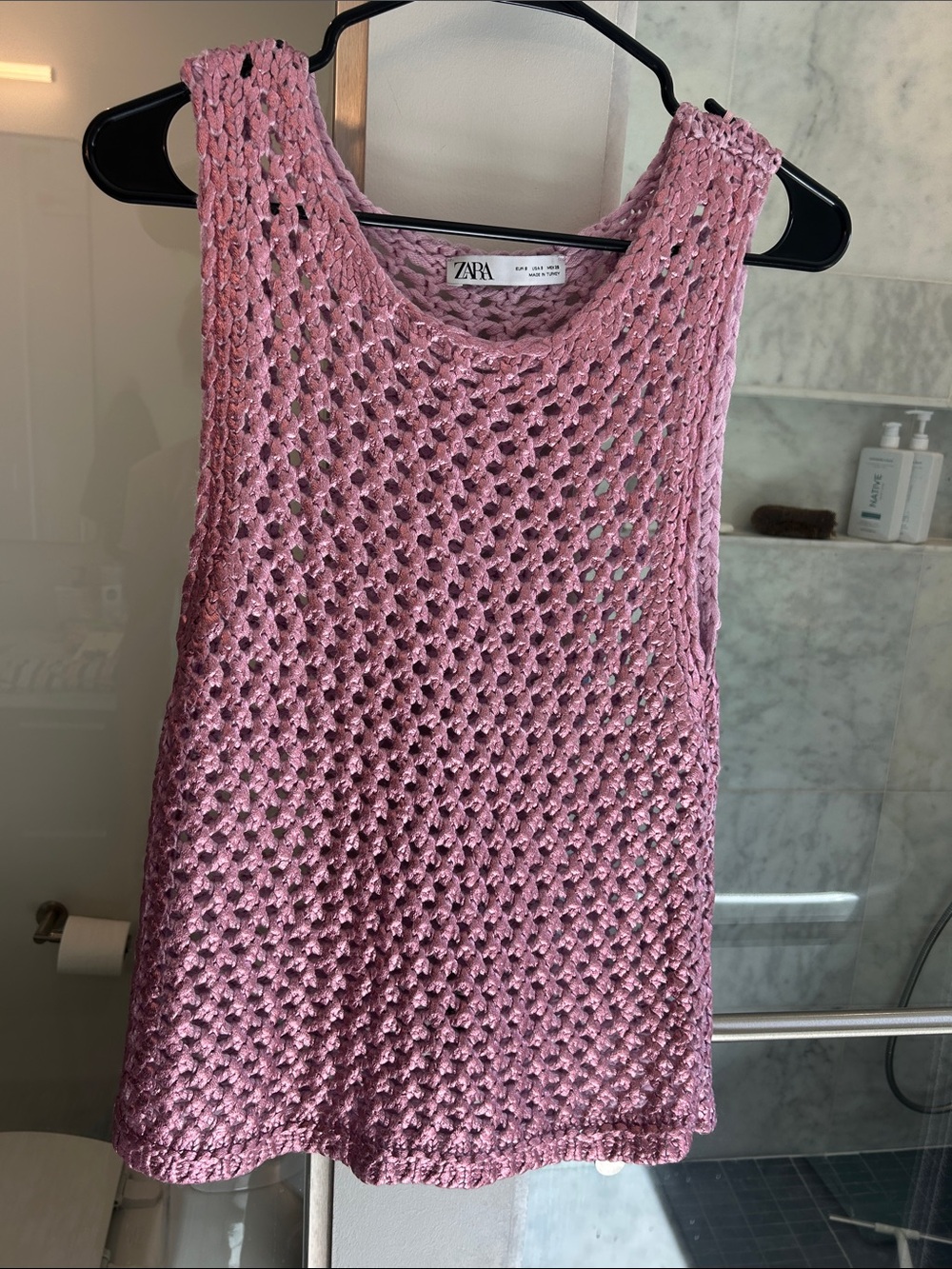 Zara Dusty Pink Crochet Sleeveless Top